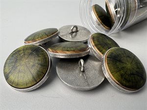 Træknap - sennepsgrøn med metalkant, 24 mm